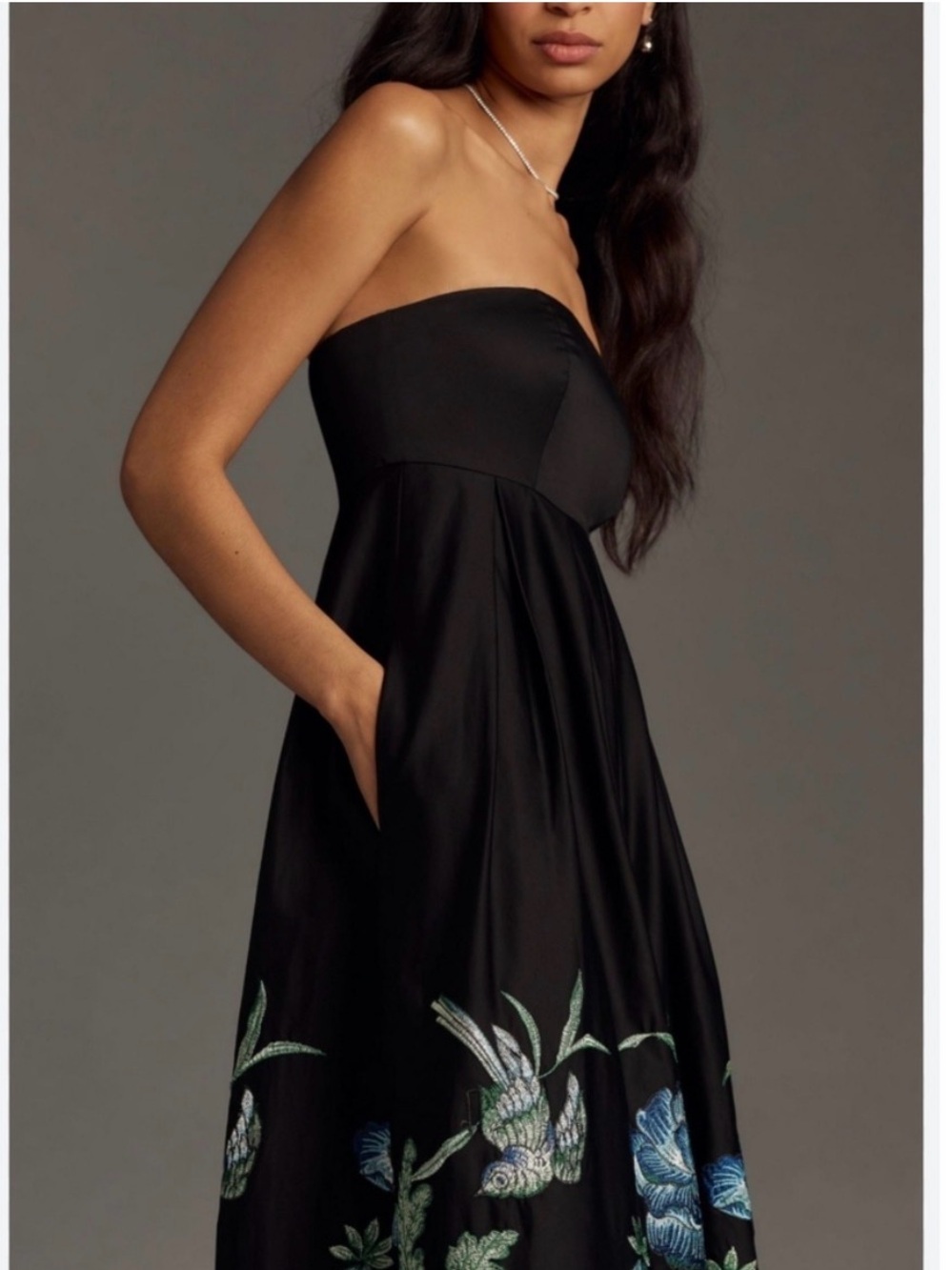 Anthropologie Hutch Strapless Embroidered Black Floral Wide-Leg Jumpsuit - Picture 3 of 12